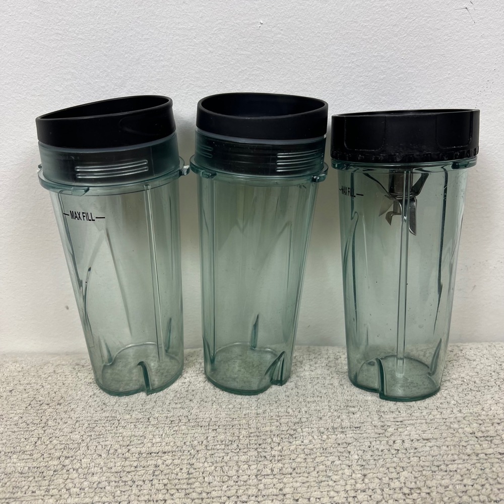 Ninja Blender 16oz Cups and Blade Set 3 Cups 2 Lids Clear Black